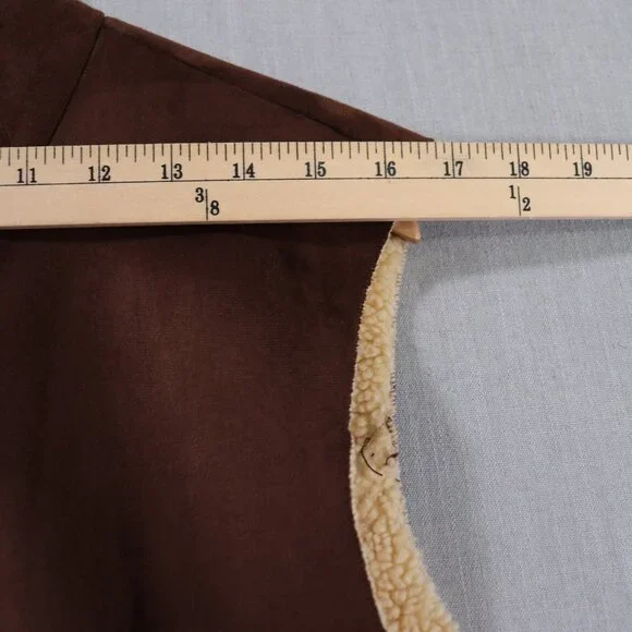 Lands End Faux Suede Sherpa Vest Women’s XL Petite 18-20 Brown Lined Full Zip - Picture 10 of 16
